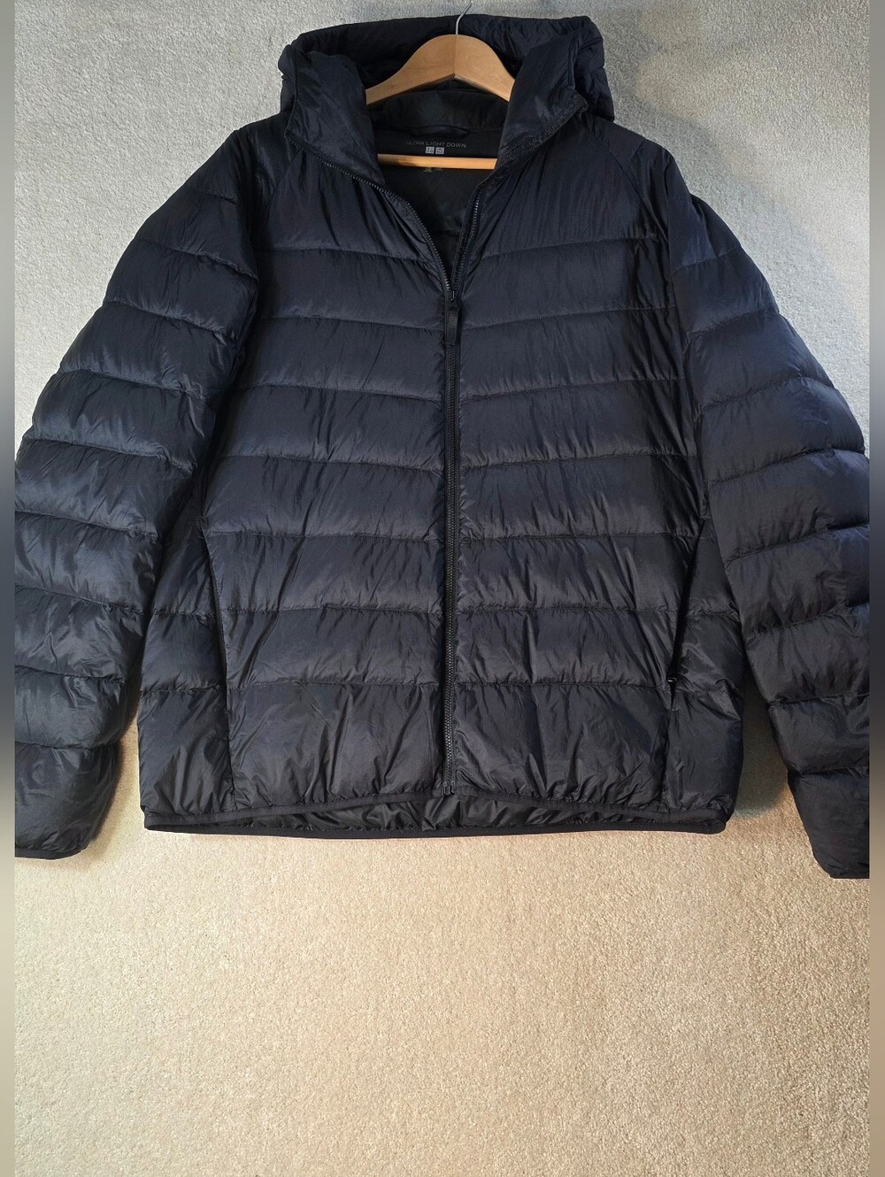 Uniqlo Ultra Light 90 Down Black Puffer Full Zip Jacket Packable Womens L